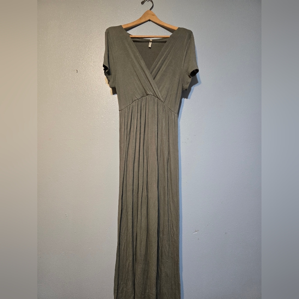 Mother Bee Maternity Maxi Dress Size XL Olive Green